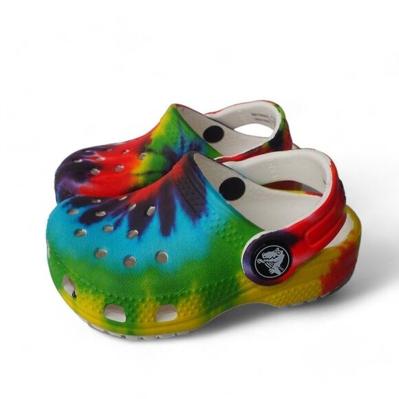 Crocs Classic "Rainbow Tie Dye" Colorful Clogs Multicolor Infant Toddler 5 - Picture 2 of 11